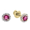 thumbnail image 1 of Dazzlingrock Collection 14K 4 MM Each Round Round Pink Tourmaline & White Diamond Halo Stud Earrings, Yellow Gold, 1 of 1