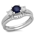 thumbnail image 1 of Dazzlingrock Collection 14K 5 MM Round Blue Sapphire & Diamond Bridal 3 Stone Engagement Ring Set, White Gold, Size 9.5, 1 of 4