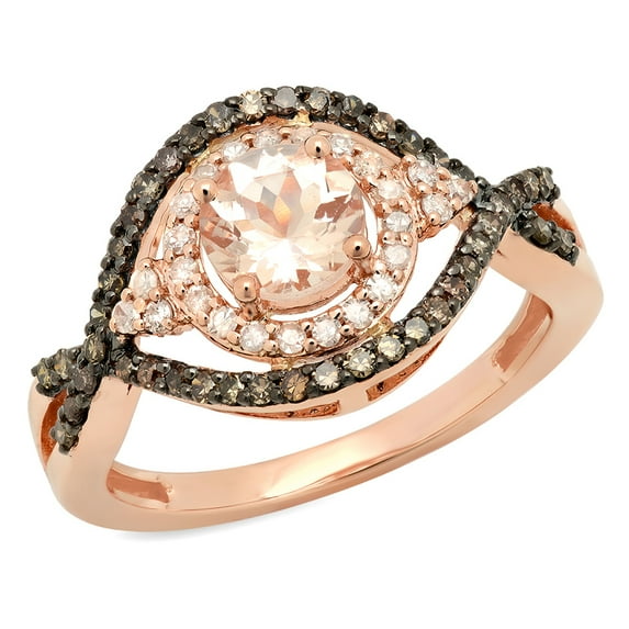 Dazzlingrock Collection 14K 6 MM Morganite, Champagne & White Diamond Bridal Engagement Ring, Rose Gold, Size 9.5