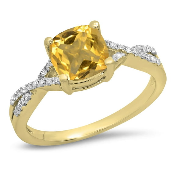 Dazzlingrock Collection 14K 7 MM Cushion Citrine & Round Diamond Ladies Swirl Engagement Ring, Yellow Gold, Size 5