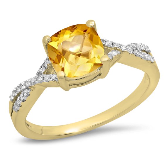 Dazzlingrock Collection 14K 7 MM Cushion Citrine & Round Diamond Ladies Swirl Engagement Ring, Yellow Gold, Size 9.5