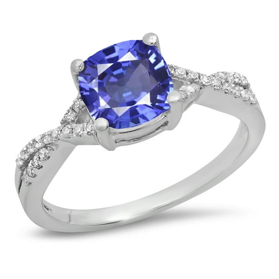 Dazzlingrock Collection 14K 7 MM Cushion Tanzanite & Round Diamond Ladies Swirl Engagement Ring, White Gold, Size 4.5