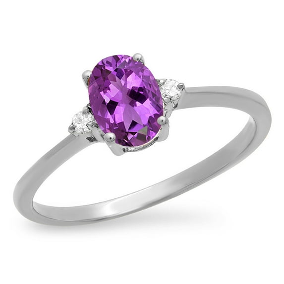 Dazzlingrock Collection 14K 7X5 MM Oval Amethyst & Round Diamond Bridal Promise Engagement Ring, White Gold, Size 7