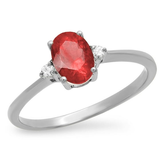 Dazzlingrock Collection 14K 7X5 MM Oval Ruby & Round Diamond Bridal Promise Engagement Ring, White Gold, Size 7
