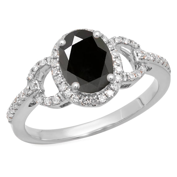 Dazzlingrock Collection 14K 8X6 MM Each Oval Black Sapphire & Round Diamond Ladies Halo Engagement Ring, White Gold, Size 9