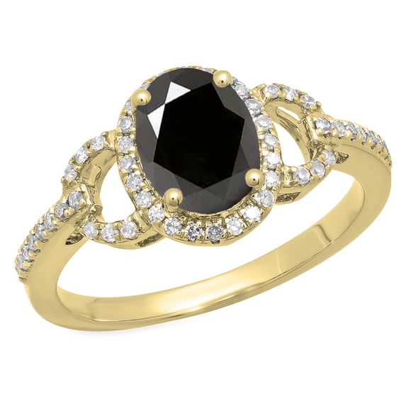 Dazzlingrock Collection 14K 8X6 MM Each Oval Black Sapphire & Round Diamond Ladies Halo Engagement Ring, Yellow Gold, Size 4.5