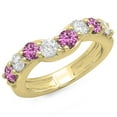 thumbnail image 1 of Dazzlingrock Collection 14K Alternate White Diamond & Pink Sapphire Anniversary Wedding Matching Band, Yellow Gold, Size 6.5, 1 of 1