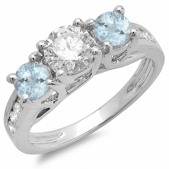 Dazzlingrock Collection 14K Aquamarine & Diamond 3 Stone Engagement Bridal Ring, White Gold, Size 6