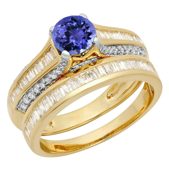 Dazzlingrock Collection 14K & Baguette Cut Tanzanite & White Diamond Vintage Bridal Engagement Ring Set, Yellow Gold, Size 8.5