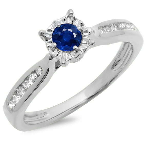 Dazzlingrock Collection 14K Blue Sapphire And White Diamond Bridal Solitaire With Accents Engagement Ring, White Gold, Size 5.5