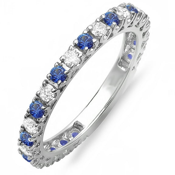 Dazzlingrock Collection 14K Blue Sapphire And White Diamond Eternity Sizeable Stackable Ring Wedding Band, White Gold, Size 6