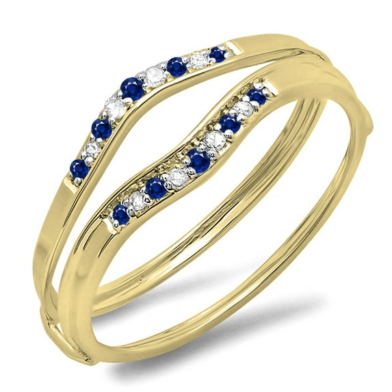 Dazzlingrock Collection 14K Blue Sapphire And White Diamond Ladies Anniversary Enhancer Guard Band, Yellow Gold, Size 8