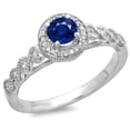 thumbnail image 1 of Dazzlingrock Collection 14K Blue Sapphire And White Diamond Vintage Millgrain Halo Engagement Ring, White Gold, Size 9, 1 of 1