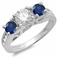 thumbnail image 1 of Dazzlingrock Collection 14K Blue Sapphire & White Diamond 3 Stone Engagement Ring, White Gold, Size 6.5, 1 of 1