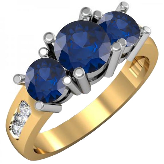 Dazzlingrock Collection 14K Blue Sapphire & White Diamond 3 Stone Engagement Ring, Yellow Gold, Size 8.5