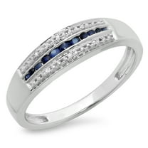 Dazzlingrock Collection 14K Blue Sapphire & White Diamond Anniversary Wedding Band Stackable Ring, White Gold, Size 7