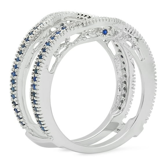 Dazzlingrock Collection 14K Blue Sapphire & White Diamond Anniversary Wedding Guard Ring 1/2 CT, White Gold, Size 9