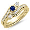 thumbnail image 1 of Dazzlingrock Collection 14K Blue Sapphire & White Diamond Bridal Twisted Swirl Engagement Ring Set, Yellow Gold, Size 6.5, 1 of 1