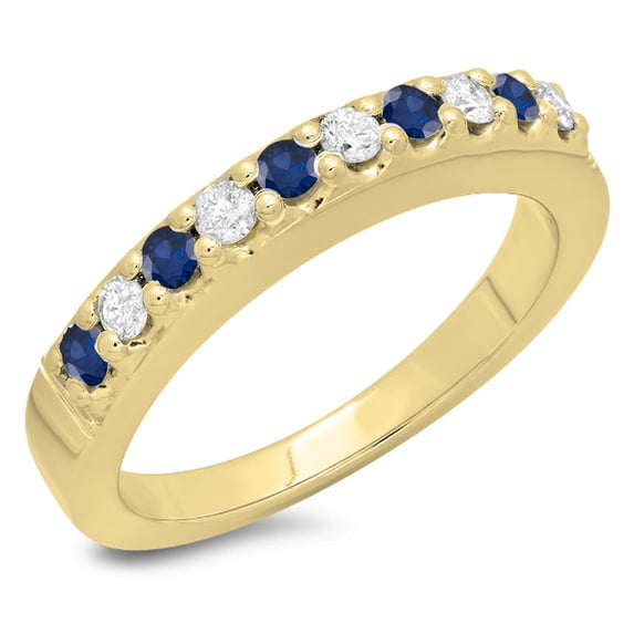 Dazzlingrock Collection 14K Blue Sapphire & White Diamond Ladies Anniversary Wedding Band Stackable Ring, Yellow Gold, Size 4