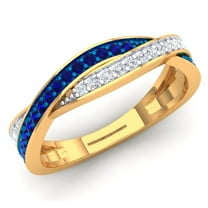 Dazzlingrock Collection 14K Blue Sapphire & White Diamond Ladies Anniversary Wedding Swirl Stackable Band, Yellow Gold, Size 9.5