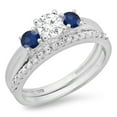 thumbnail image 1 of Dazzlingrock Collection 14K Blue Sapphire & White Diamond Ladies Bridal 3 Stone Engagement Ring Band Set, White Gold, Size 8, 1 of 1