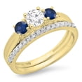 thumbnail image 1 of Dazzlingrock Collection 14K Blue Sapphire & White Diamond Ladies Bridal 3 Stone Engagement Ring Band Set, Yellow Gold, Size 7.5, 1 of 1