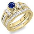 thumbnail image 1 of Dazzlingrock Collection 14K Blue Sapphire & White Diamond Ladies Bridal Engagement Ring Wedding Band Set, Yellow Gold, Size 7, 1 of 1