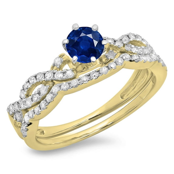 Dazzlingrock Collection 14K Blue Sapphire & White Diamond Ladies Bridal Twisted Swirl Engagement Ring Set, Yellow Gold, Size 8