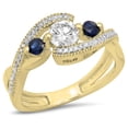 thumbnail image 1 of Dazzlingrock Collection 14K Blue Sapphire & White Diamond Ladies Bypass Engagement 3 Stone Bridal Ring, Yellow Gold, Size 7, 1 of 1