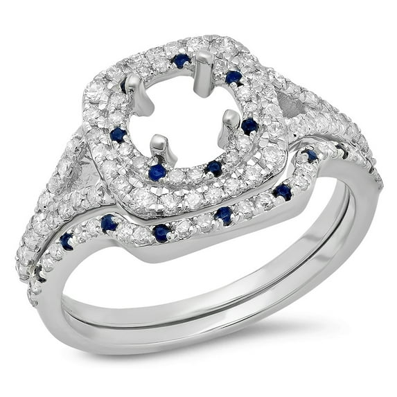 Dazzlingrock Collection 14K Blue Sapphire & White Diamond Ladies Semi Mount Engagement Ring Set 3/4 CT, White Gold, Size 6