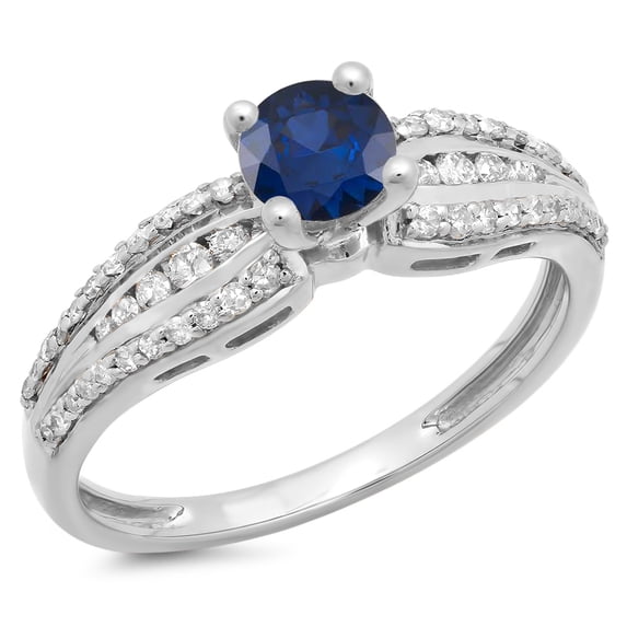 Dazzlingrock Collection 14K Blue Sapphire & White Diamond Ladies Solitaire Accents Bridal Engagement Ring, White Gold, Size 4
