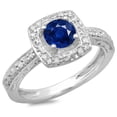 thumbnail image 1 of Dazzlingrock Collection 14K Blue Sapphire & White Diamond Ladies Vintage Halo Bridal Engagement Ring, White Gold, Size 5, 1 of 1