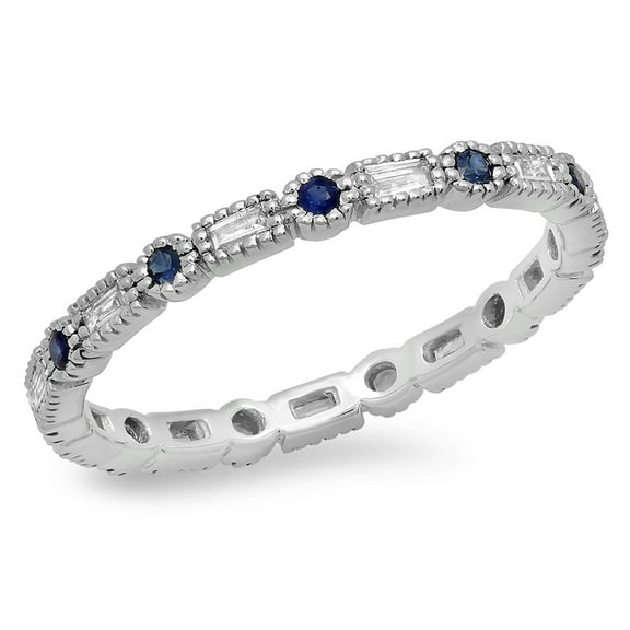 Dazzlingrock Collection 14K Blue Sapphire & White Diamond Ladies Vintage Wedding Eternity Stackable Ring, White Gold, Size 7