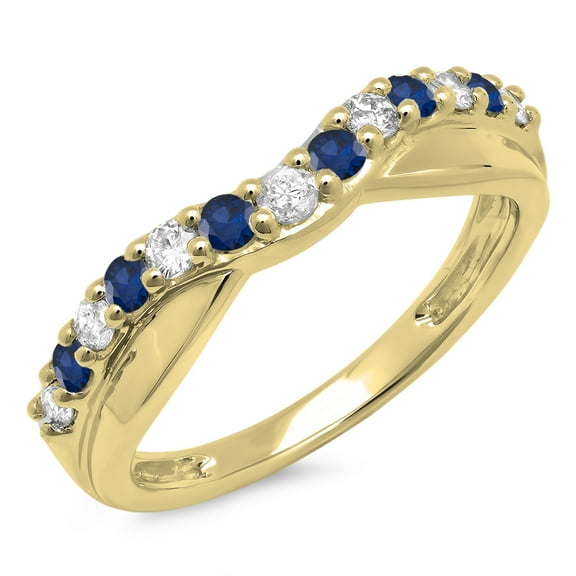 Dazzlingrock Collection 14K Blue Sapphire, White Diamond Ladies Wedding Band, Yellow Gold, Size 8.5