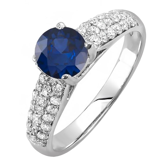 Dazzlingrock Collection 14K Blue Sapphire & White Diamond Pave set Bridal Engagement Ring, White Gold, Size 8