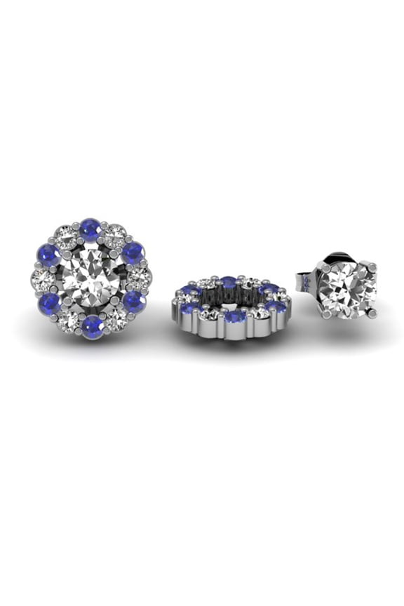 Collection 14K Blue Sapphire & White Diamond Removable Jackets for Stud Earrings, White Gold
