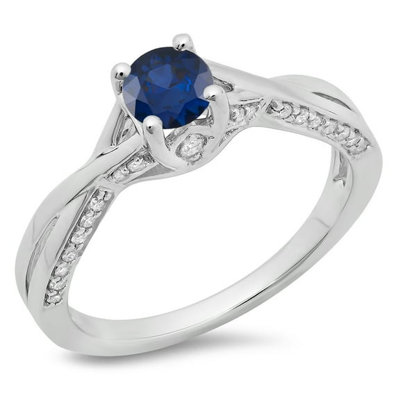 Dazzlingrock Collection 14K Blue Sapphire & White Diamond Solitaire Bridal Twisted Swirl Engagement Ring, White Gold, Size 4.5