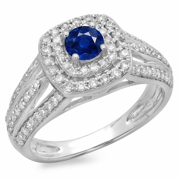 Dazzlingrock Collection 14K Blue Sapphire & White Diamond Split Shank Vintage Bridal Engagement Ring, White Gold, Size 5.5