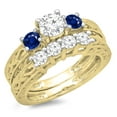thumbnail image 1 of Dazzlingrock Collection 14K Blue Sapphire & White Diamond Vintage 3 Stone Engagement Ring Set, Yellow Gold, Size 5.5, 1 of 1