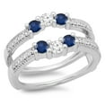 thumbnail image 1 of Dazzlingrock Collection 14K Blue Sapphire & White Diamond Wedding Band 3 Stone Enhancer Guard Double Ring, White Gold, Size 4.5, 1 of 4
