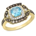 thumbnail image 1 of Dazzlingrock Collection 14K Blue Topaz & Champagne & White Diamond Halo Style Bridal Engagement Ring, Yellow Gold, Size 6.5, 1 of 1