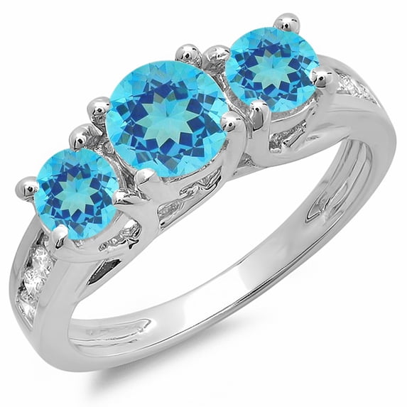 Dazzlingrock Collection 14K Blue Topaz & White Diamond 3 Stone Engagement Bridal Ring, White Gold, Size 8.5