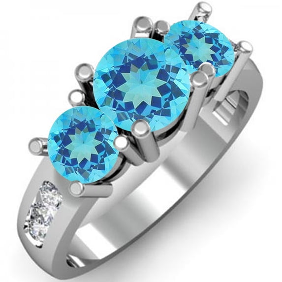Dazzlingrock Collection 14K Blue Topaz & White Diamond 3 Stone Engagement Ring, White Gold, Size 8