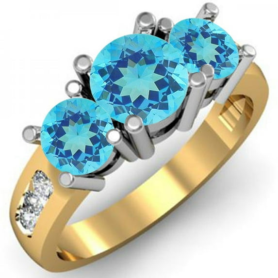Dazzlingrock Collection 14K Blue Topaz & White Diamond 3 Stone Engagement Ring, Yellow Gold, Size 7.5