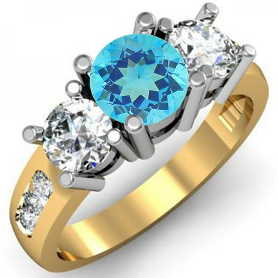 Dazzlingrock Collection 14K Blue Topaz & White Diamond 3 Stone Engagement Ring, Yellow Gold, Size 7.5