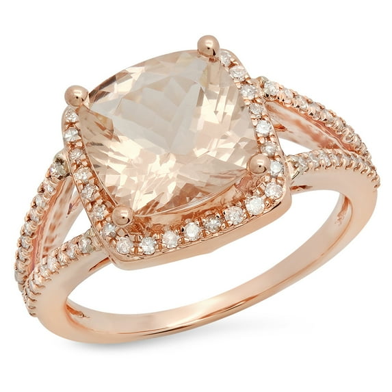 Dazzlingrock Collection 14K Cushion Cut Morganite & Round White Diamond Bridal Halo Style Engagement Ring, Rose Gold, Size 9.5
