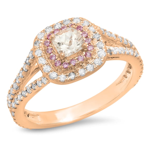 Dazzlingrock Collection 14K Cushion Morganite & Round Pink Sapphire & Diamond Bridal Engagement Ring, Rose Gold, Size 6