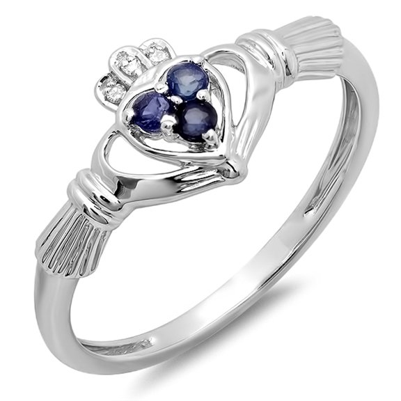 Dazzlingrock Collection 14K Diamond And Blue Sapphire Bridal Promise Irish Love Claddagh Heart Shape Ring, Rose Gold, Size 5