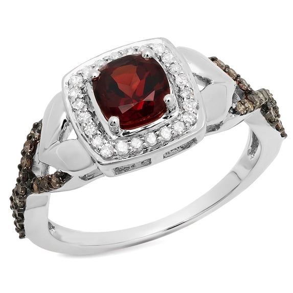 Dazzlingrock Collection 14K Garnet, Champagne & White Diamond Swirl Halo Style Bridal Engagement Ring, White Gold, Size 10