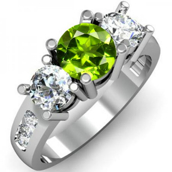 Dazzlingrock Collection 14K Green Peridot & White Diamond 3 Stone Engagement Ring, White Gold, Size 7.5